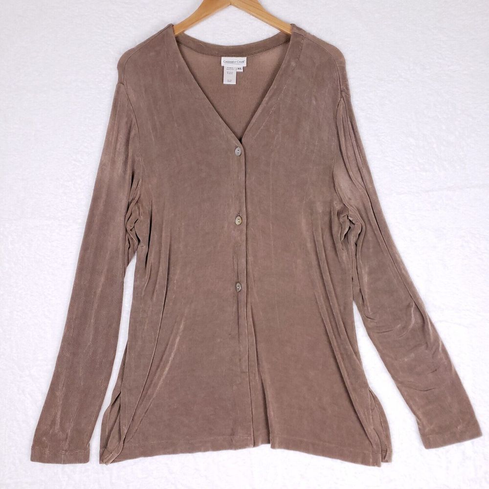Coldwater Creek Boho Minimalist Button Front Cardigan Women XL Brown Long Sleeve
